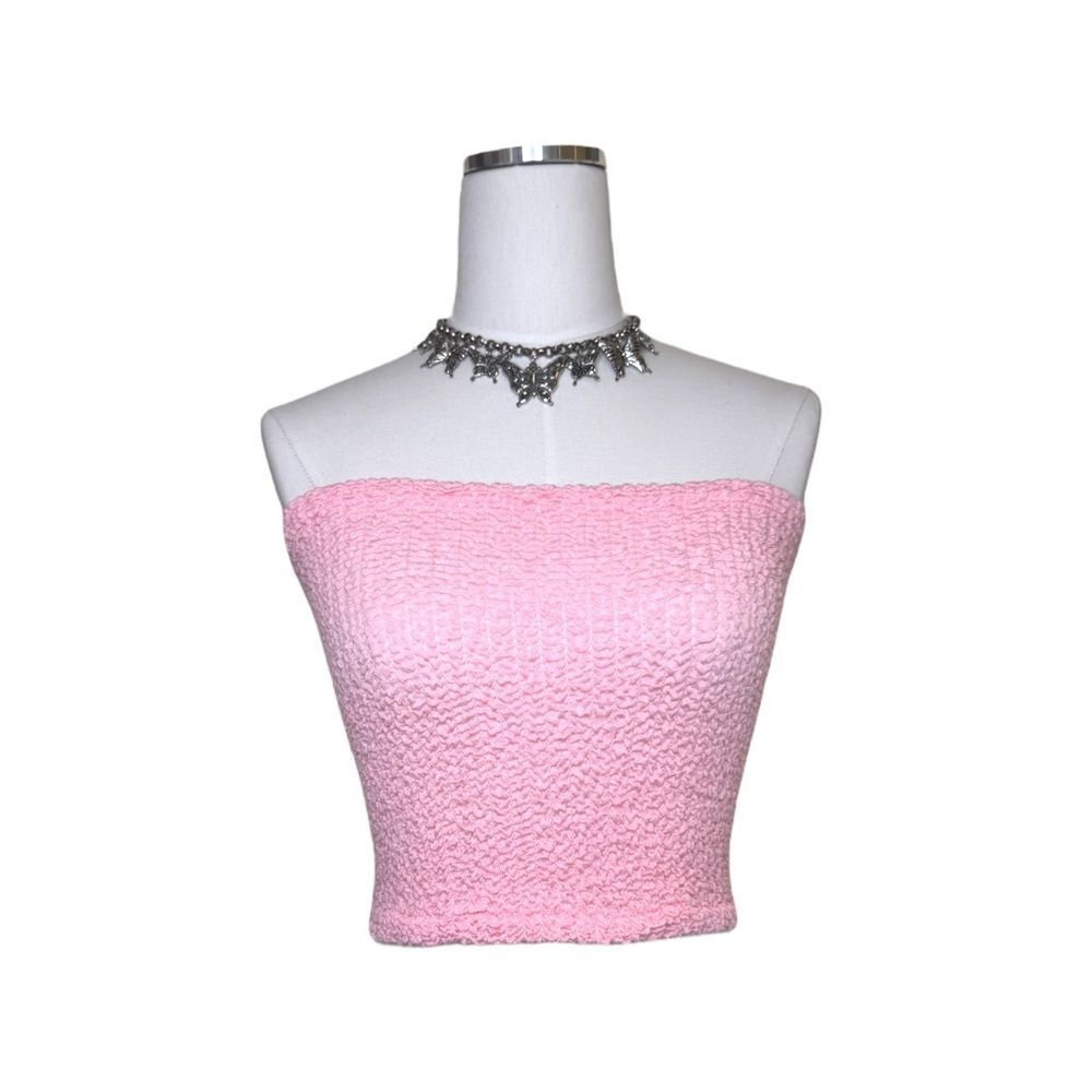 Y2K Deadstock No Boundaries Light Pink Textured Strapless Tube Top One Size